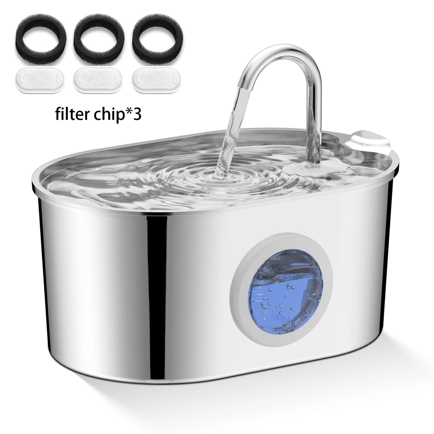 2.2L Stainless Steel Cat & Dog Water Fountain – Automatic Ultra-Quiet Pet Water Dispenser with Transparent Window & Filter System DealNede