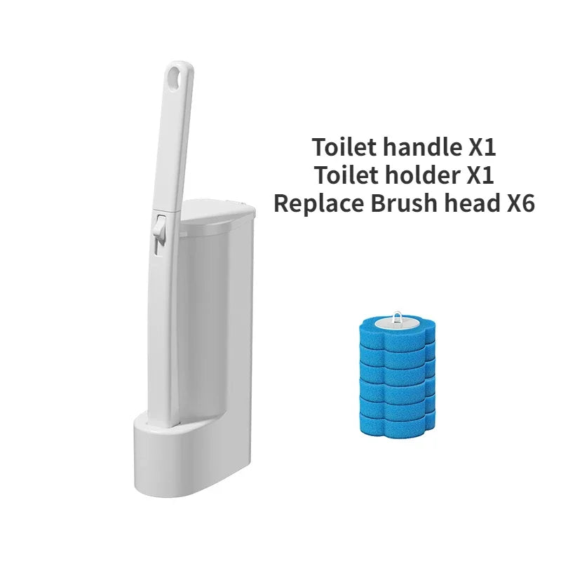 1SET White Disposable Toilet Brush Cleaner With Long Handle With Replaceable Brush Head Cleaning Brush Bathroom Accessories DealNede™