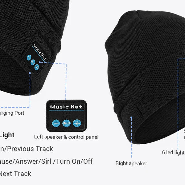 Night Run Marathon Night Fishing Bluetooth LED Light Warm Cap USB Rechargeable Music Knitted Cap 3 Gear Light Adjustment Cap DealNede™
