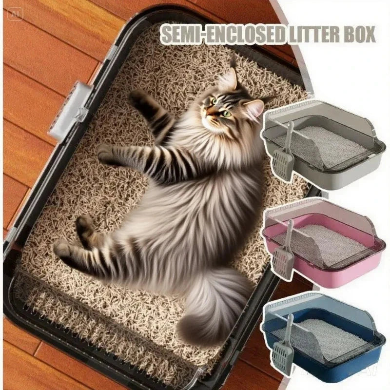 Easy Clean Cat Toilet Box with Scoop Semi Enclosed High Fence DealNede™