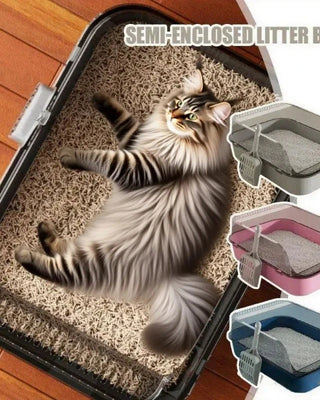 Easy Clean Cat Toilet Box Semi Enclosed High Fence Litter Tray DealNede™