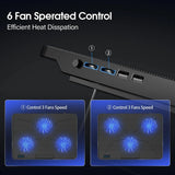 Coolcold 15.6-17.3inch Laptop Cooling Pad with 6 Quiet Fans,7 Height Wind Speed Adjustable,Laptop Cooer With Mobile Phone holder DealNede™