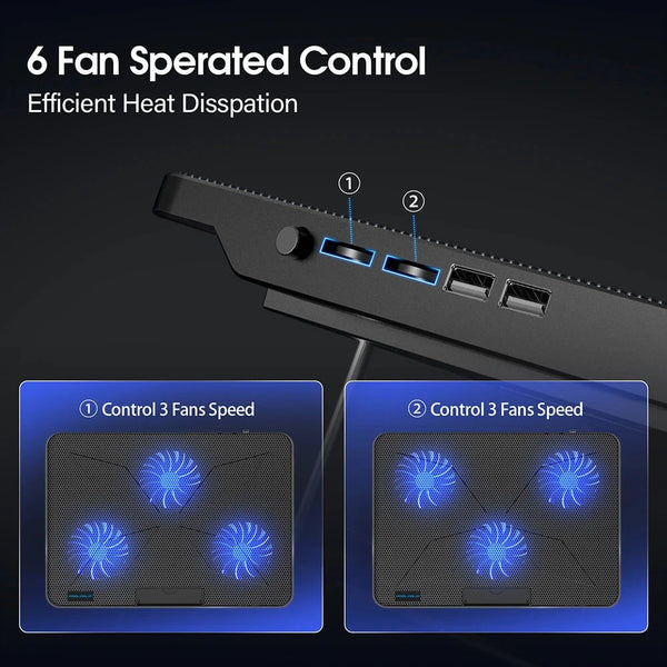 Coolcold 15.6-17.3inch Laptop Cooling Pad with 6 Quiet Fans,7 Height Wind Speed Adjustable,Laptop Cooer With Mobile Phone holder DealNede™