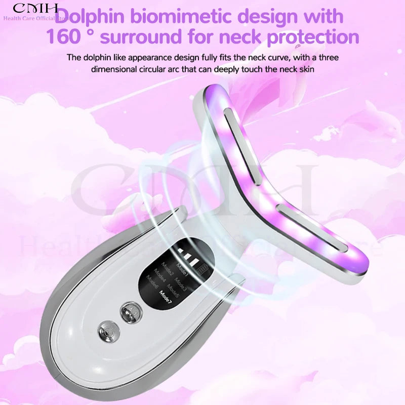Neck Beauty Device 7 in 1 LED Therapy Microcurrent Anti Wrinkle Face Massager Deep Cleansing Hot Compress for Skin Rejuvenation
