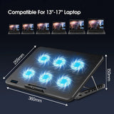 Coolcold 15.6-17.3inch Laptop Cooling Pad with 6 Quiet Fans,7 Height Wind Speed Adjustable,Laptop Cooer With Mobile Phone holder DealNede™