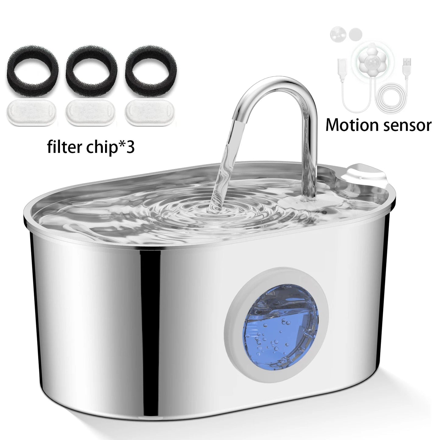 2.2L Stainless Steel Cat & Dog Water Fountain – Automatic Ultra-Quiet Pet Water Dispenser with Transparent Window & Filter System DealNede