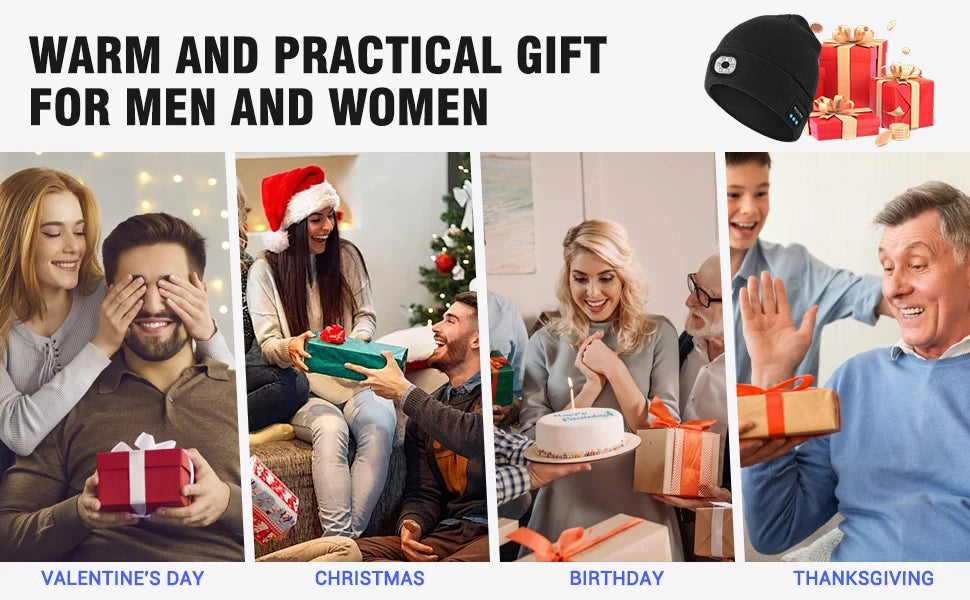 Night Run Marathon Night Fishing Bluetooth LED Light Warm Cap USB Rechargeable Music Knitted Cap 3 Gear Light Adjustment Cap DealNede™