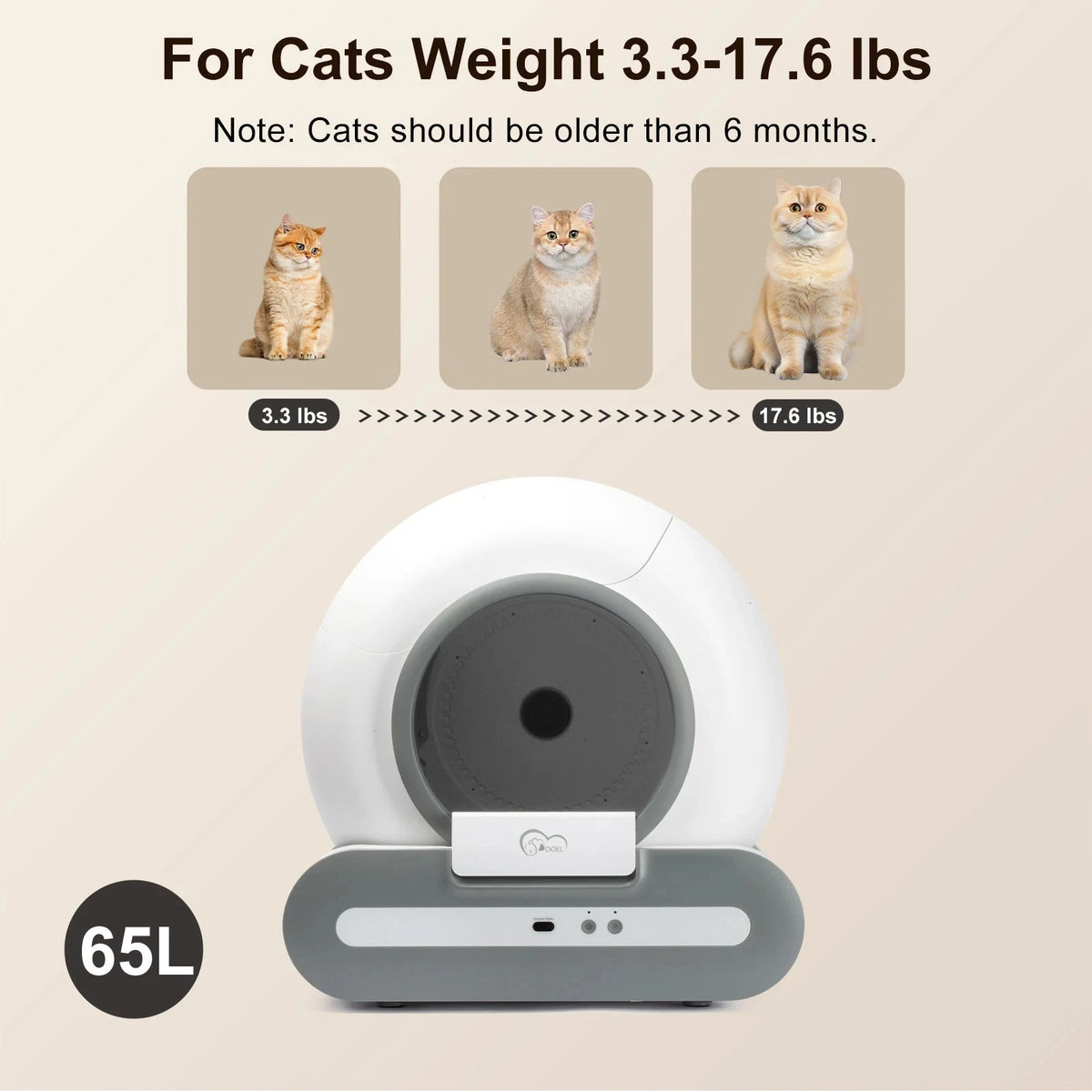DOEL 65L Self-Cleaning Cat Litter Box App Control, ONLY Supports 2.4G WiFi w/Litter Mat&Trash Bags, Fit for Tofu & Mixed Litter DealNede™