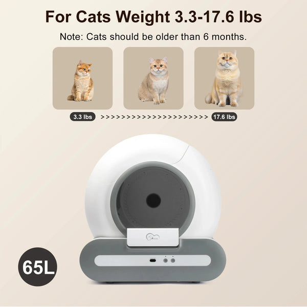 DOEL 65L Self-Cleaning Cat Litter Box App Control, ONLY Supports 2.4G WiFi w/Litter Mat&Trash Bags, Fit for Tofu & Mixed Litter DealNede™