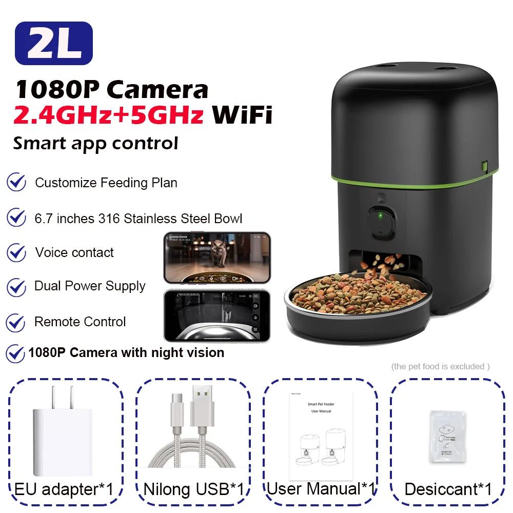 FURPIPI 4L Smart Automatic Cat Feeder with 1080P Camera, 2.4G/5G WiFi, App Control, Two-Way Audio & Stainless Steel Bowl for Cats & Dogs DealNede