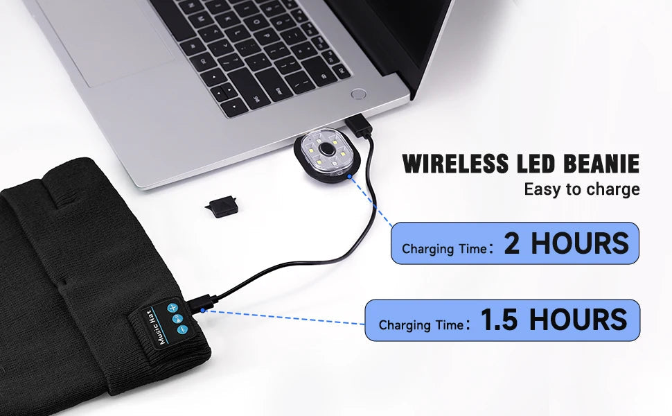 Night Run Marathon Night Fishing Bluetooth LED Light Warm Cap USB Rechargeable Music Knitted Cap 3 Gear Light Adjustment Cap DealNede™