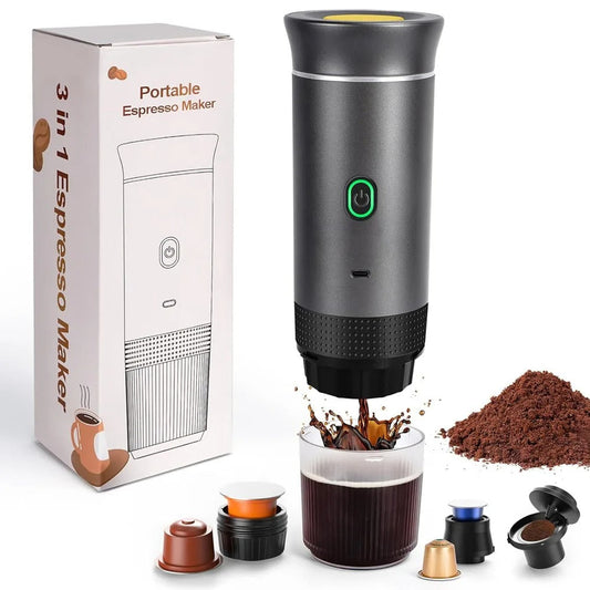 Portable Wireless 20‑Bar Espresso Maker – 3‑in‑1 Capsule & Ground Coffee Machine for Car, Home, Camping & Travel DealNede