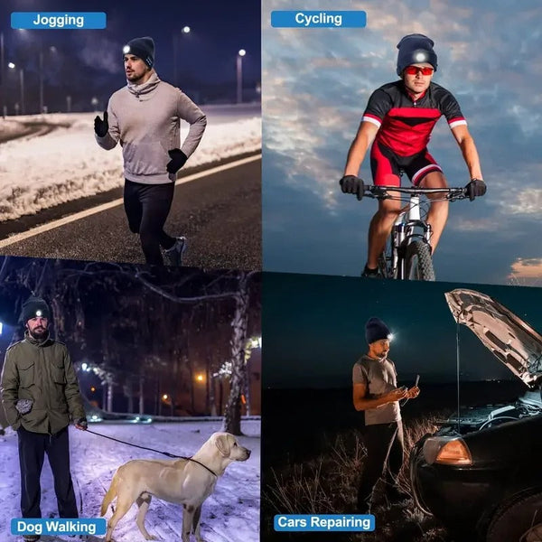 Bluetooth LED Light Beanie – USB Rechargeable Music Knitted Cap with 3-Level Adjustable Headlamp for Night Running, Hiking & Fishing DealNede™